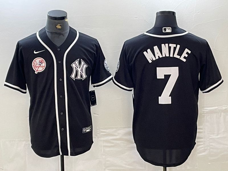 Men New York Yankees 7 Mantle Black Second generation joint name Nike 2024 MLB Jersey style 3